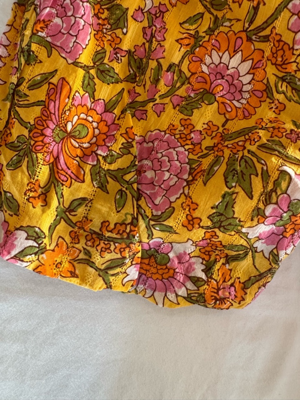 THML Floral Smocked Yoke Women’s Top in Yellow and Pink M - Picture 4 of 6